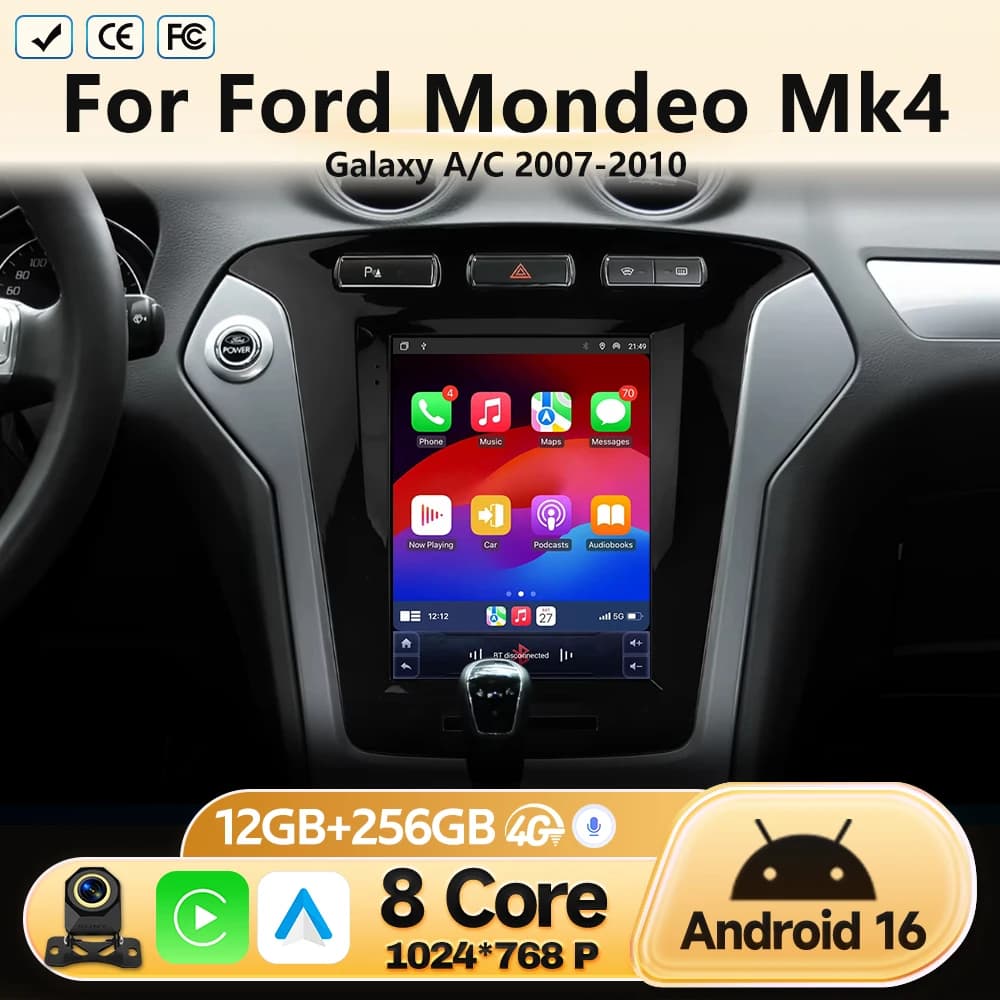 Car Radio Head Unit For Ford Mondeo Mk4 Galaxy A/C 2007 2008 2009 2010 GPS Navigation Multimedia Video Player Android 16 No 2Din