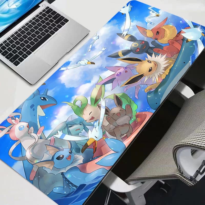 Tappetino per Mouse da Gaming Extra Large, Tappeto per Tastiera Computer e Laptop, Motivo Pokemon Pikachu, Antiscivolo in Gomma