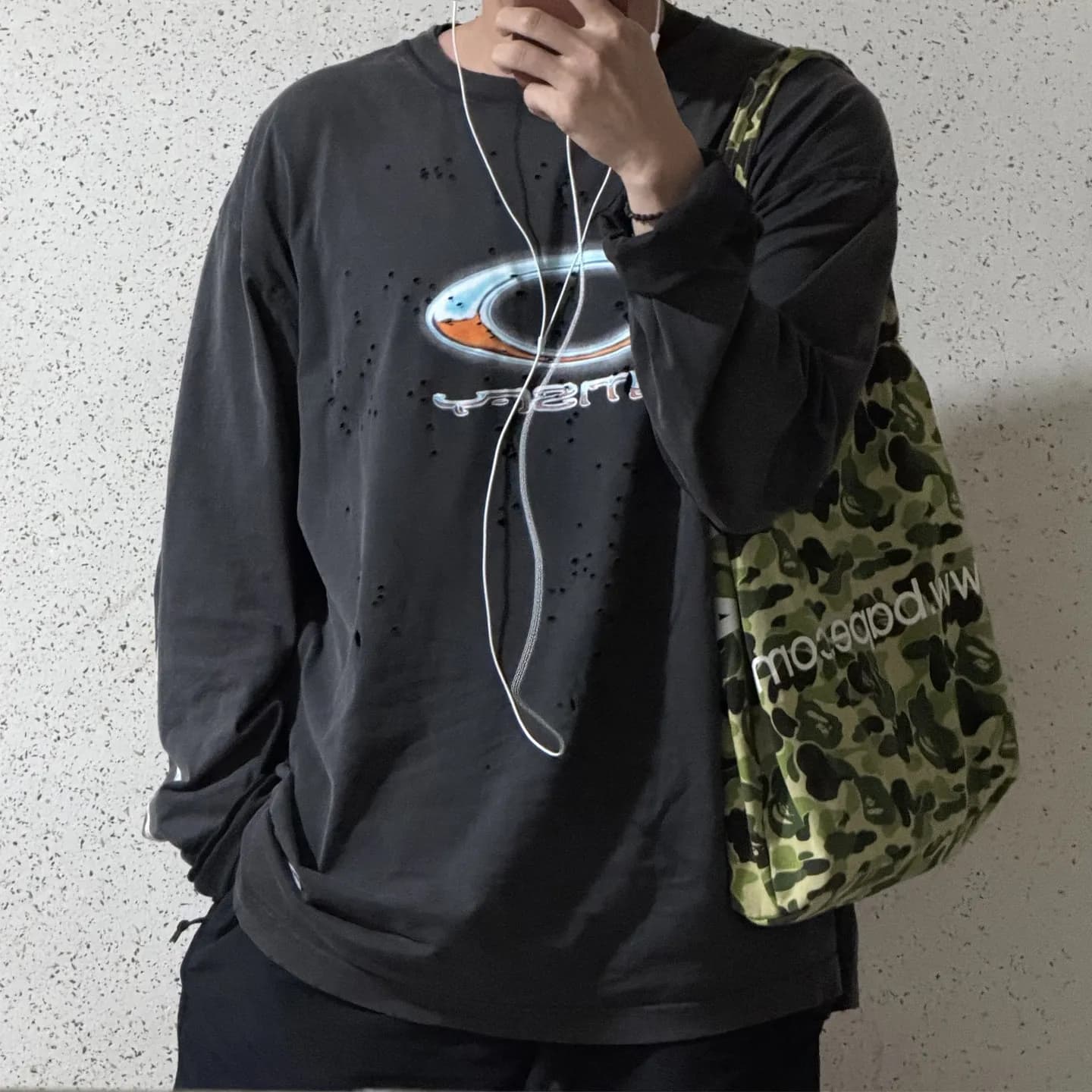 2026 New SATISFY MothTec High-Street Style Ripped and Distressed Long-Sleeve T-Shirt—Unisex Oversized Fashion Brand Top