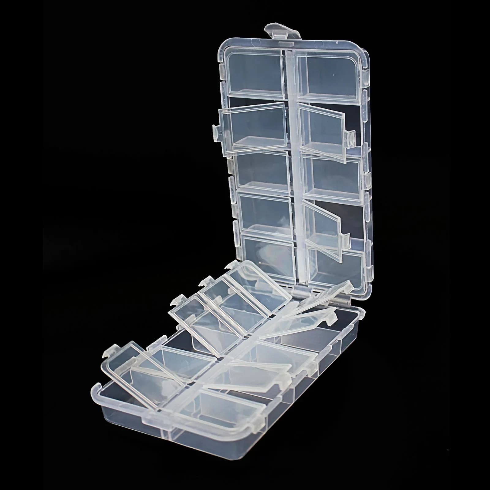 Tigofly 1 pc Double Layer Fishing Tool Box with 20 compartments and hooks, Plastic Storage Box