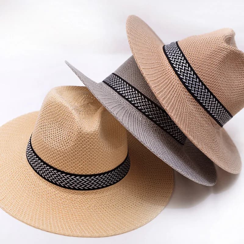 Summer Straw Hat for Men, Middle Aged Elderly Sun Protection Fedora, Senior Dad Breathable Cool Cap