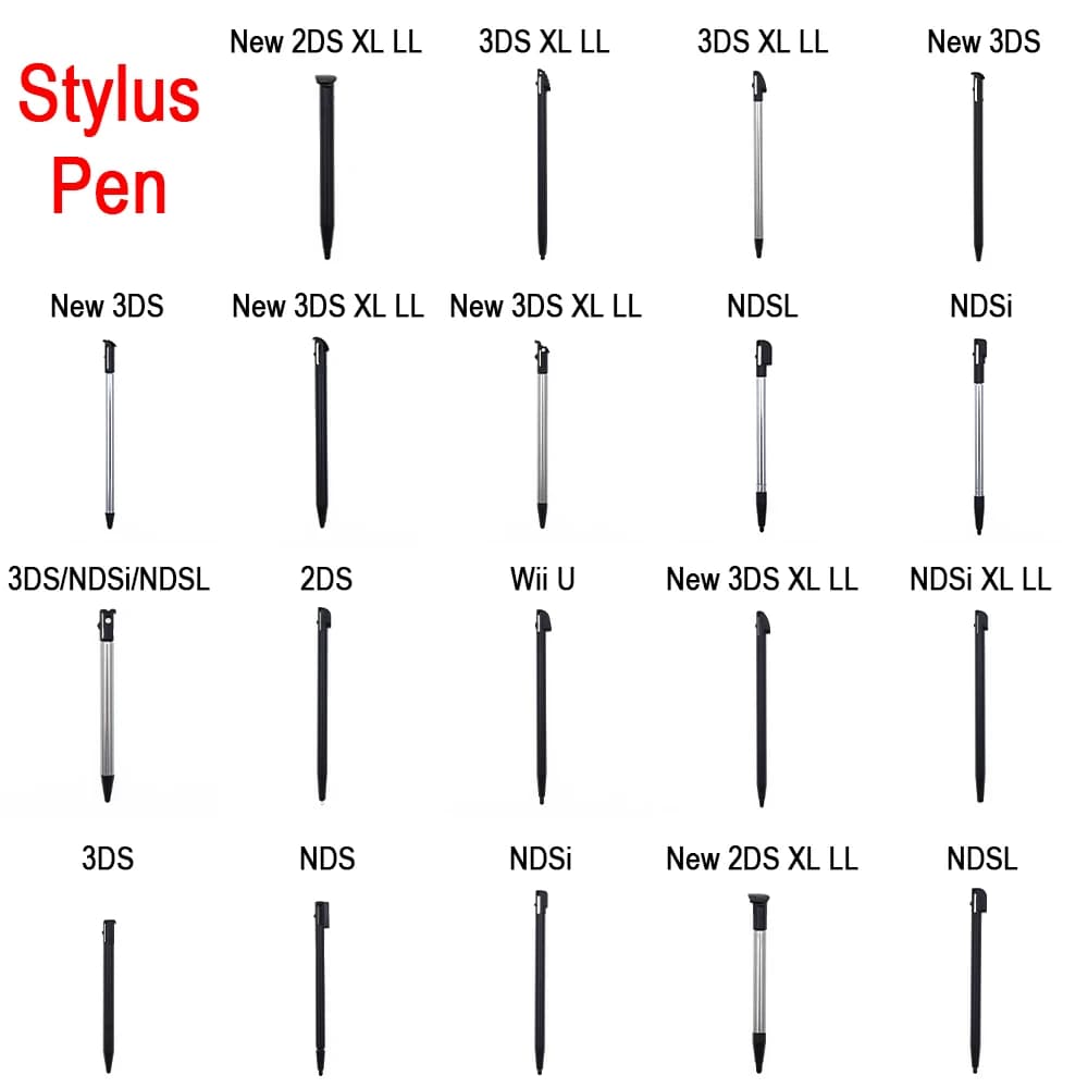 10 Pezzi Stilo Telescopico in Metallo Nero e Plastica per 2DS 3DS New 2DS LL XL New 3DS XL LL per NDSL NDSi NDS Wii U