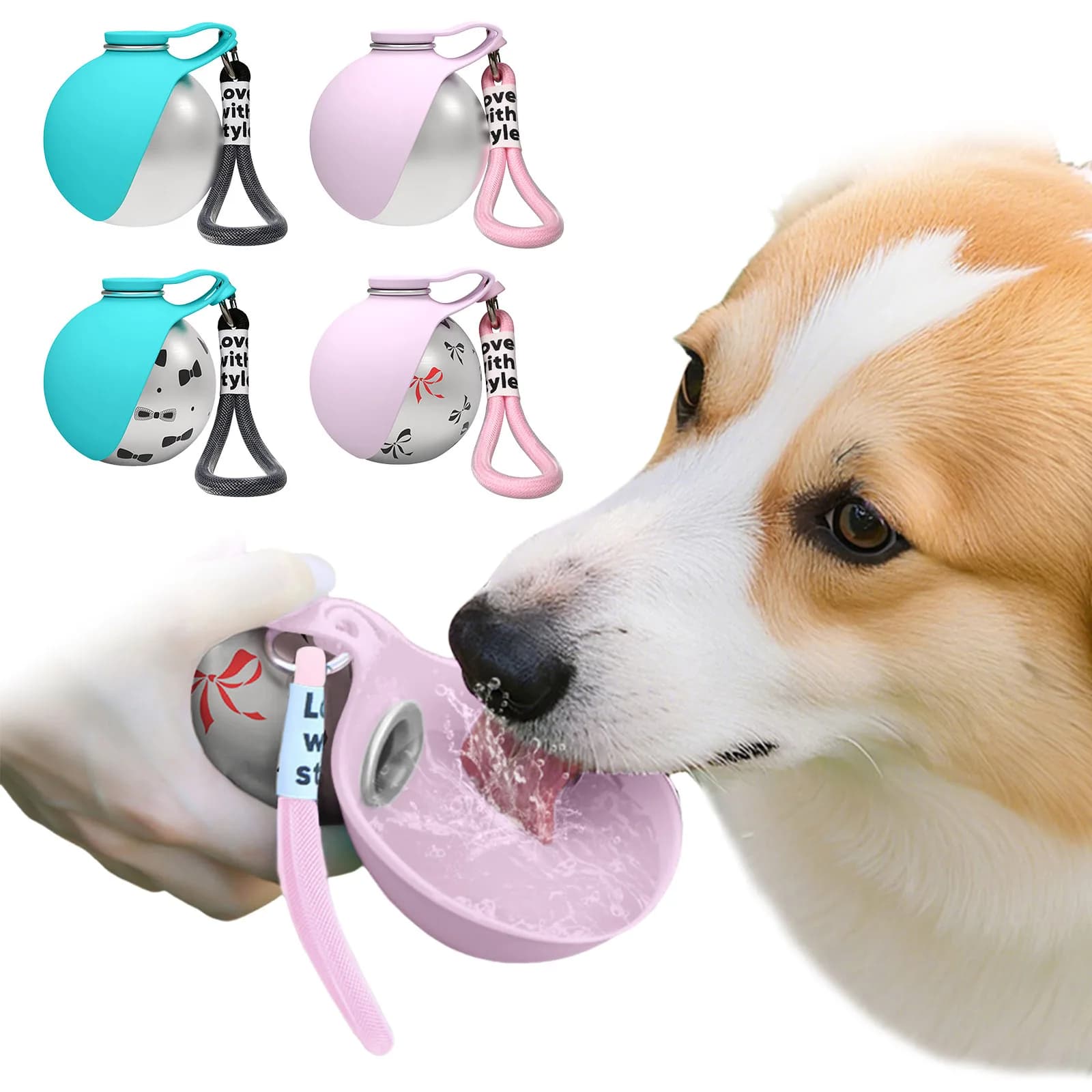 Bottiglia d'Acqua 2-in-1 per Cani con Ciotola in Silicone, Tumbler Portatile Antigoccia in Acciaio Inox, Ideale per Passeggiate, Escursioni e Viaggi