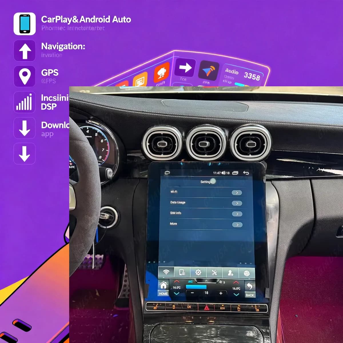 JYCC Schermo Verticale Android Per Mercedes Benz Classe C W205 GLC X253 2015-2022 NTG5 5.5 6.0 Lettore Multimediale di Navigazione GPS Per Auto