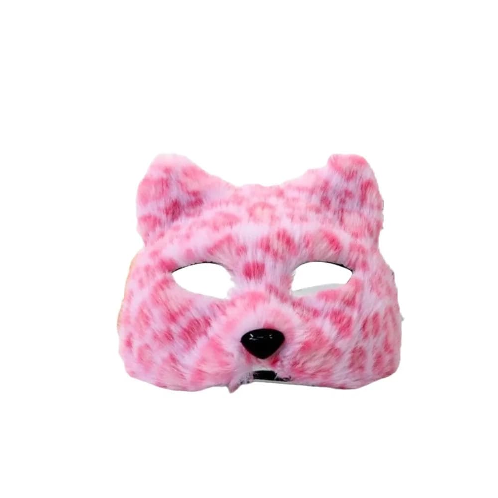 Fashion Leopard Print Cat Plush Mask Realistic Cartoon Halloween Plush Mask Animal Mysterious Half Face Mask Female