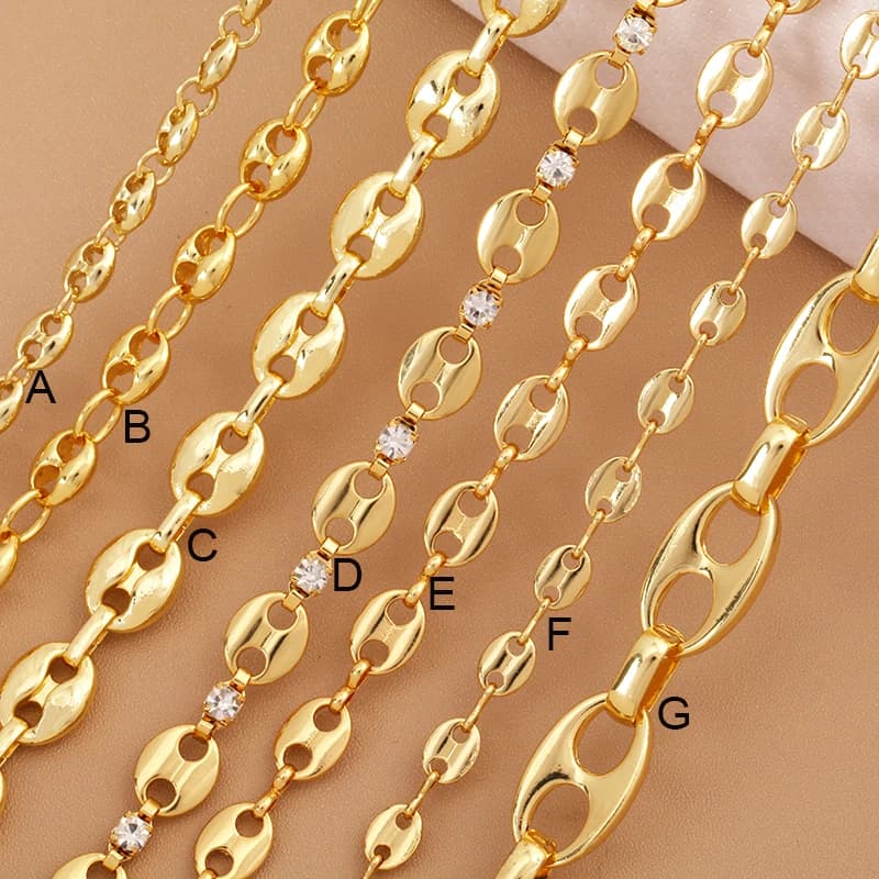 Moda Hip Hop Naso di maiale Catena di metallo in ottone Catena con bottoni in chicchi di caffè fai da te, Bracciale con collana a metà finitura per forniture di perline Q39
