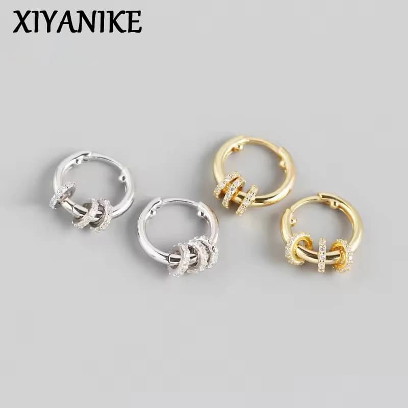 XIYANIKE Colore argento Due metodi di usura Orecchini con strass a cerchio piccolo Donna Design unico Moda Gioielli di lusso leggeri