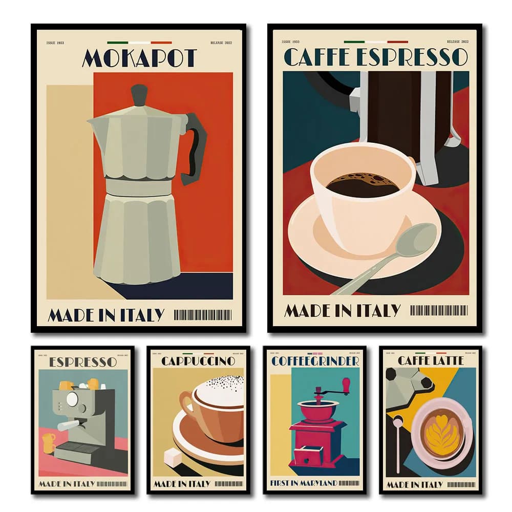 1pc frameless Canvas Painting Italian Espresso Coffee Pot Beans Wall Art Wall Art Canvas Painting Poster And Prints Wall Picture