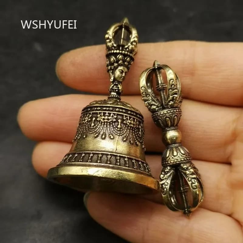 Chinese Style Diamond Pestle Diamond Bell Mini Ornament Tibetan Copper Small Accessories Household Handlebars Desktop Decoration