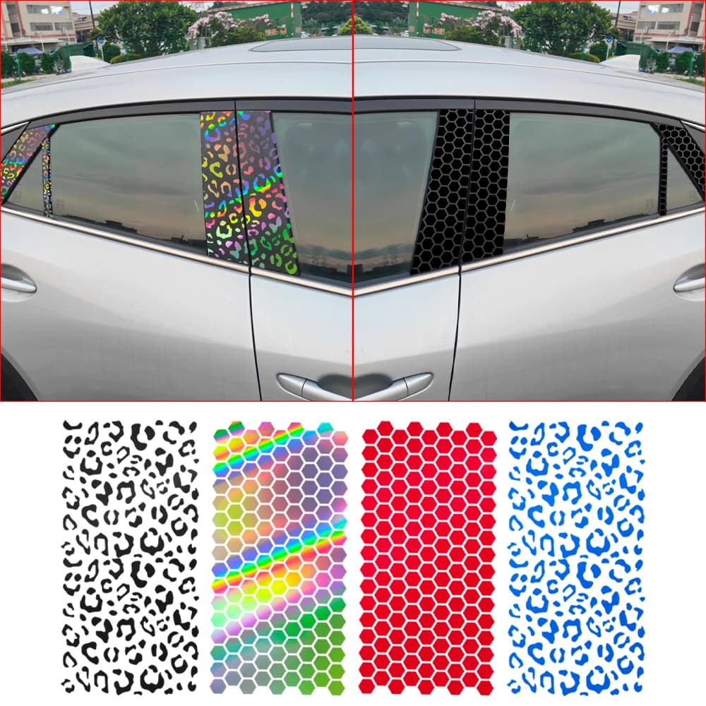 Car Decals Fashion Honeycomb Leopard Print Stickers DIY Vinyl for Car B Pillar Decal Rear View Mirror Windows Auto Accessories