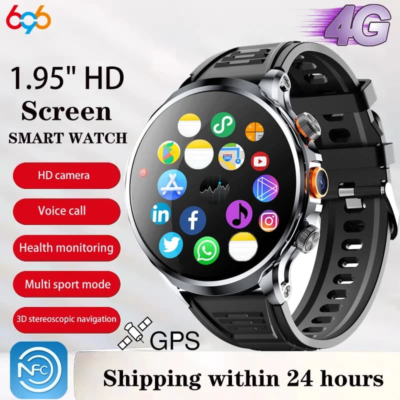Nuovi uomini 4G Smart Orologi GPS SIM Card Wifi Camera NFC 32G ROM APP Scarica Sport Fitness Videochiamata Smartwatch Impermeabile