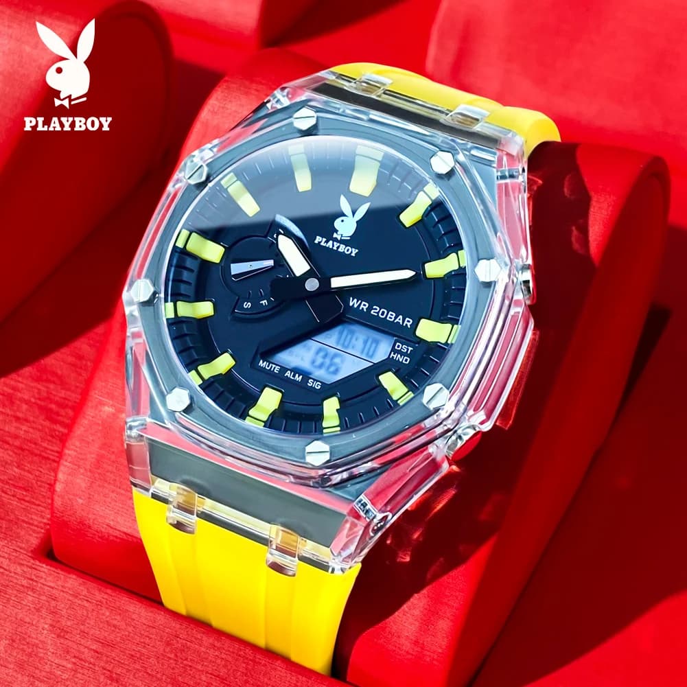 PLAYBOY 2066 Brand Original Electronic Watch for Men with Rubber Strap, Luminous Display, Chronograph Function and Waterproof