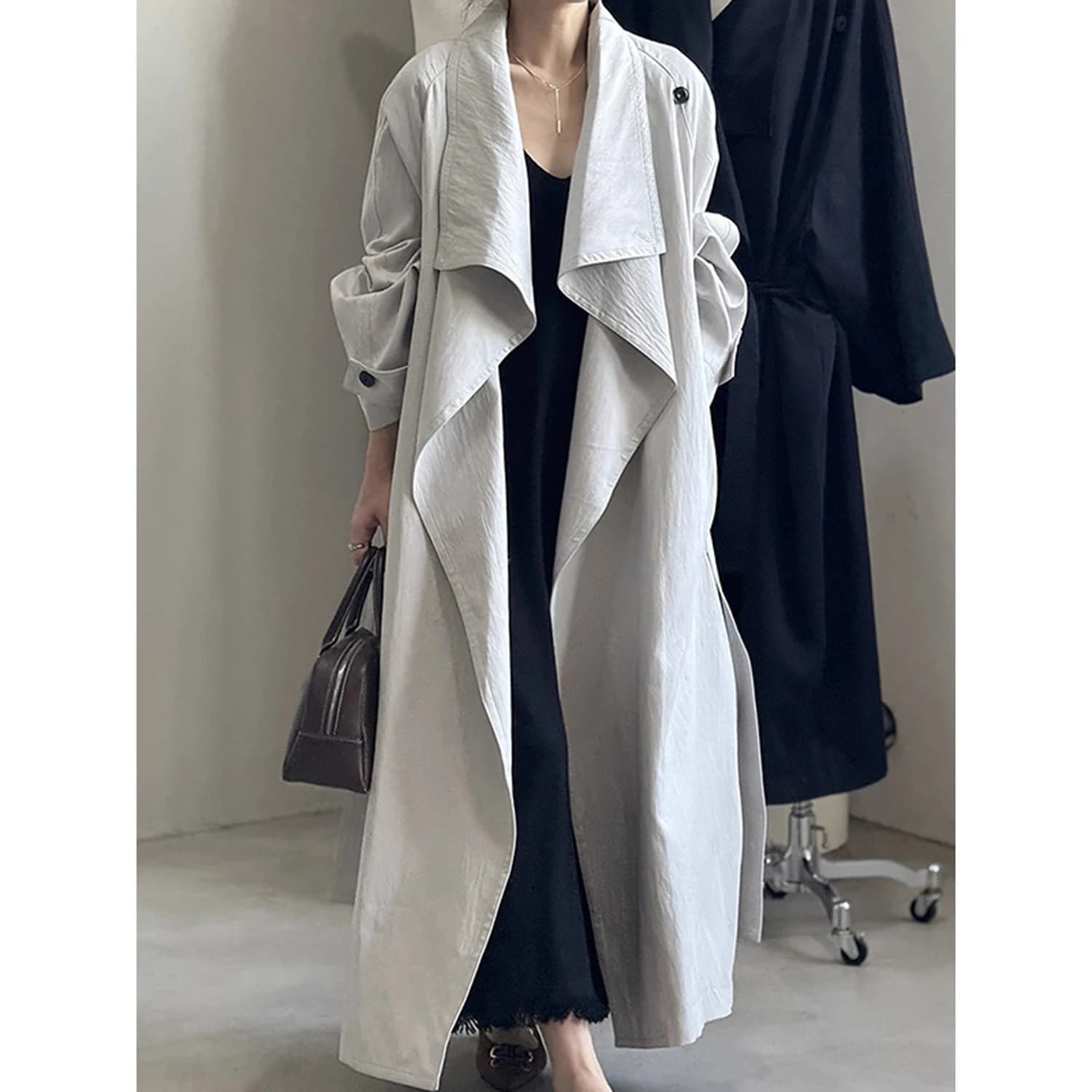 Cappotto Lungo da Donna Allingentle, Giacca Ampia con Cintura, Blazer alla Moda per Ufficio e Casual, Personalizzabile