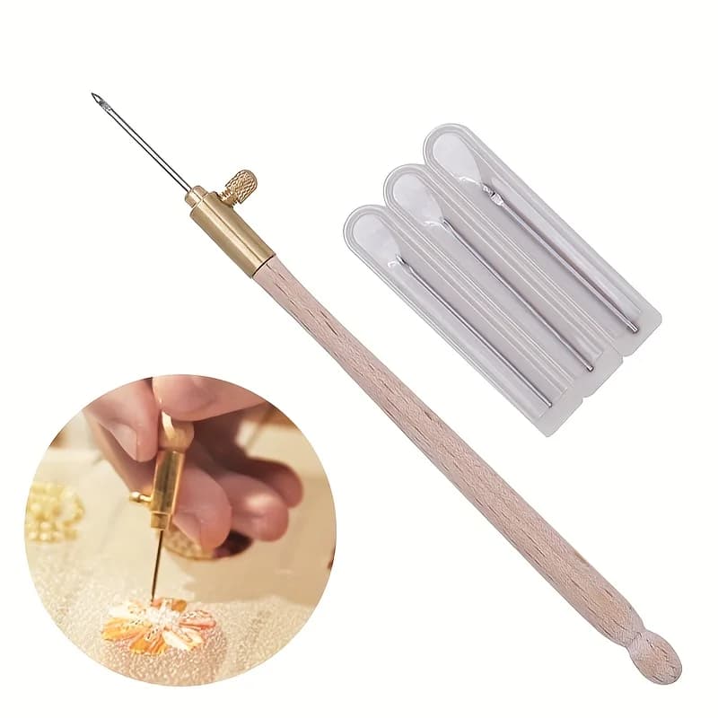 Kit Ago per Ricamo Tambour con 3 Aghi per Disegni con Perline, Lavorazione di Perline, Paillettes e Cornici