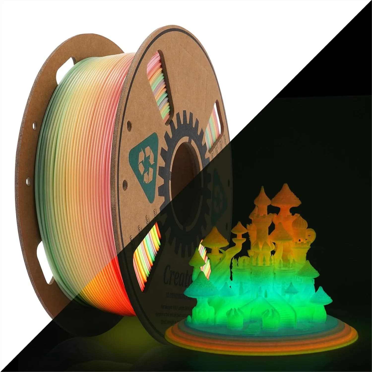 Filamento PLA Luminoso 1.75mm 1kg, Filamento per Stampante 3D Arcobaleno Luminoso, Basso Deformarsi per la Maggior Parte delle Stampanti