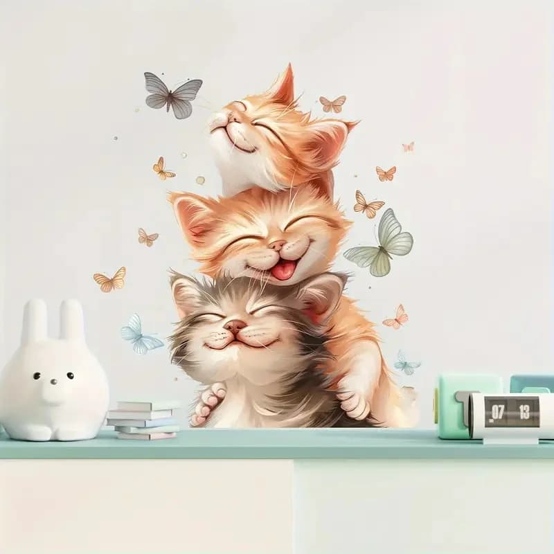 Adorabile adesivo gatto e farfalla cartone animato, materiale in vinile impermeabile, ideale per WC, casa, frigorifero, auto, finestra, parete