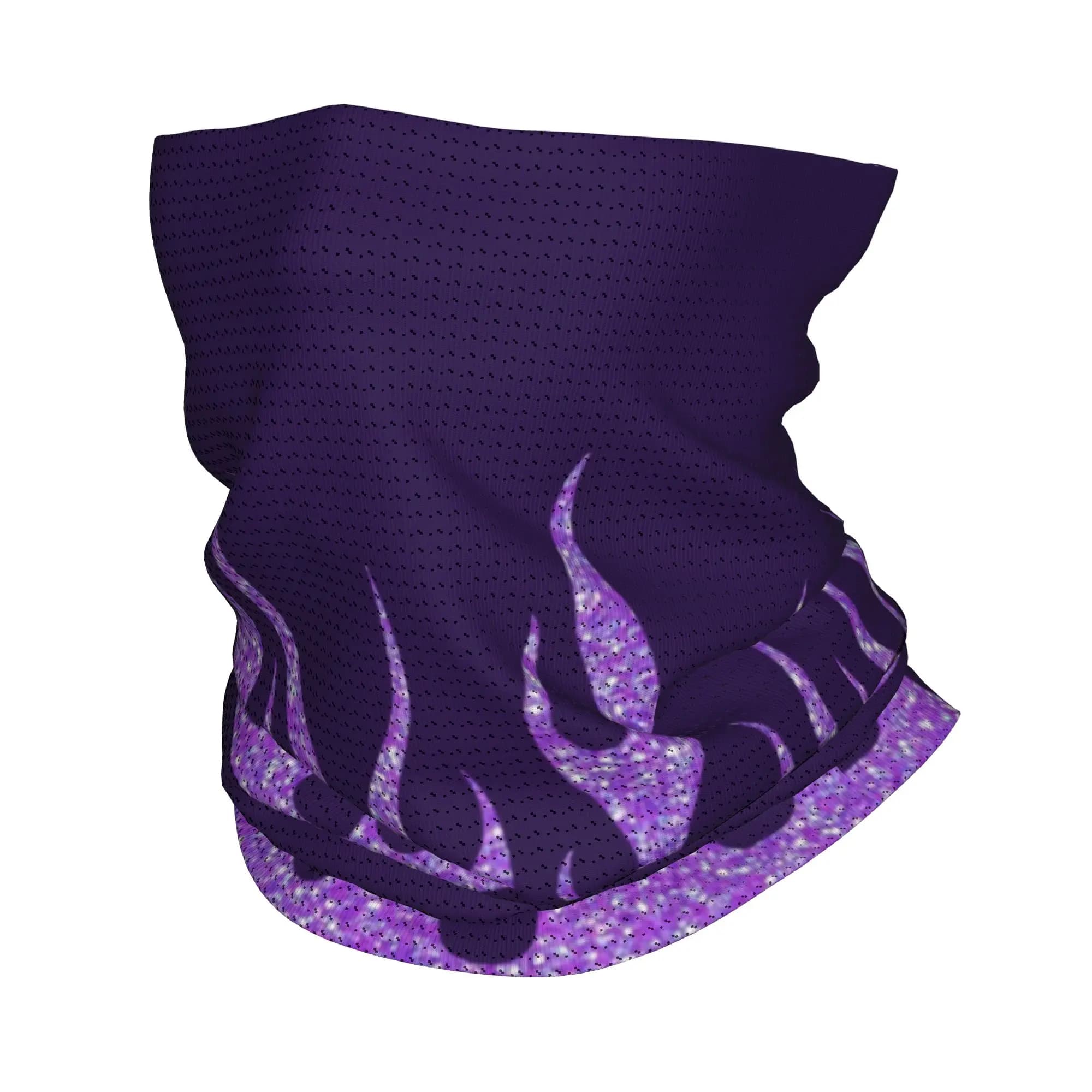 Custom Bandana with Glittered Flame Purple, UV Protection, Face Scarf, Estetic Copricapo with Motive Fire, Balaclava Tubular for Men and Women