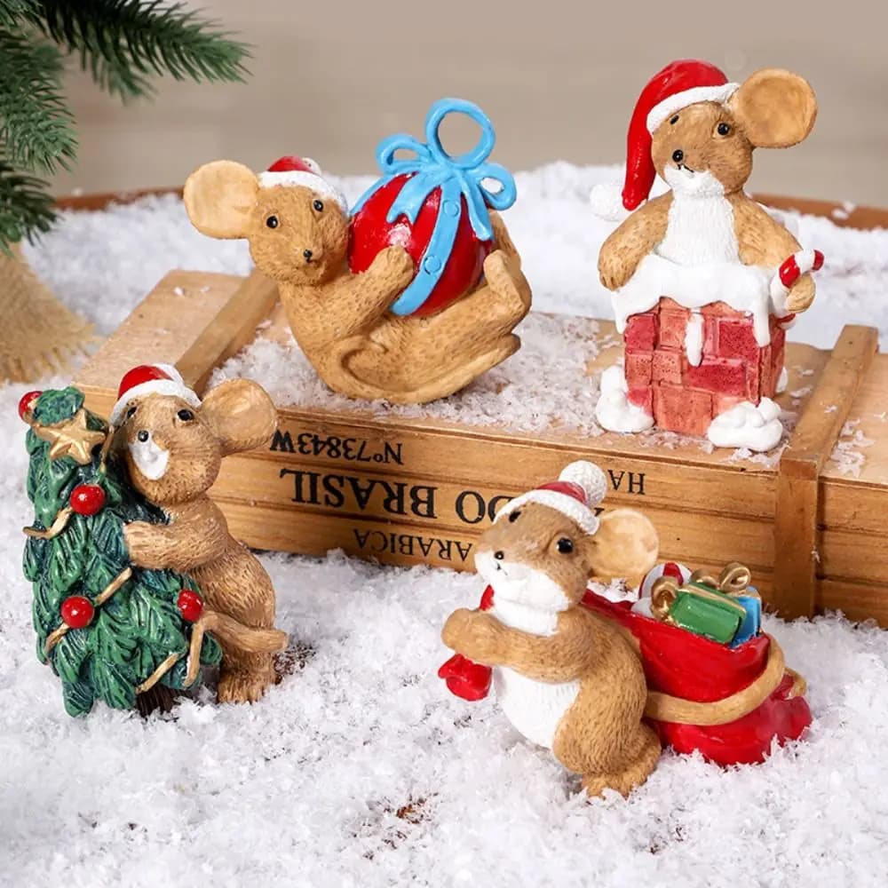 topo Figurine di animali di Natale Miniature Resina di animali Ornamenti di paesaggio di Natale Micro paesaggio di cartoni animati