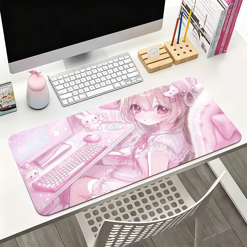 Pink Home Style Pretty Girl Cute Mouse Pad For Office Gaming And Keyboards Non-Slip Large Waterproof