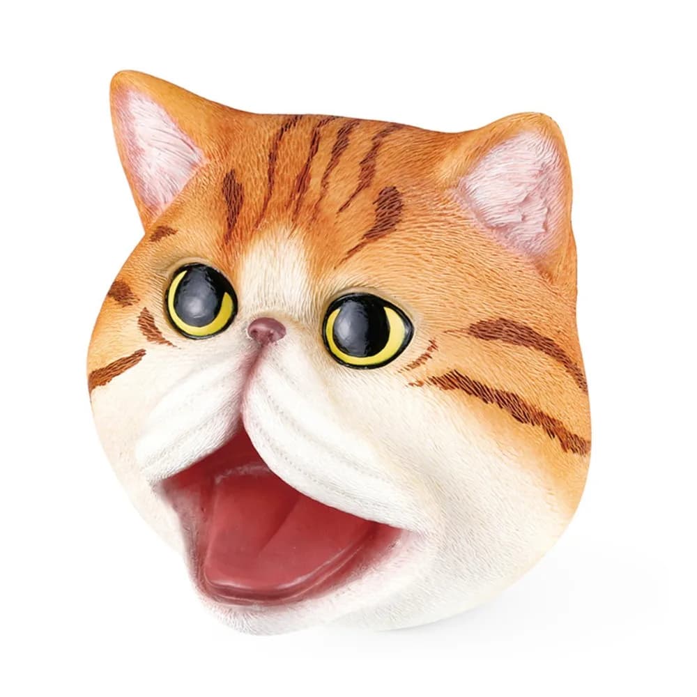 Pupazzo da mano in vinile a forma di testa di animale Kawaii, guanto interattivo morbido a forma di gatto, modello di testa di gatto giocattolo per bambini