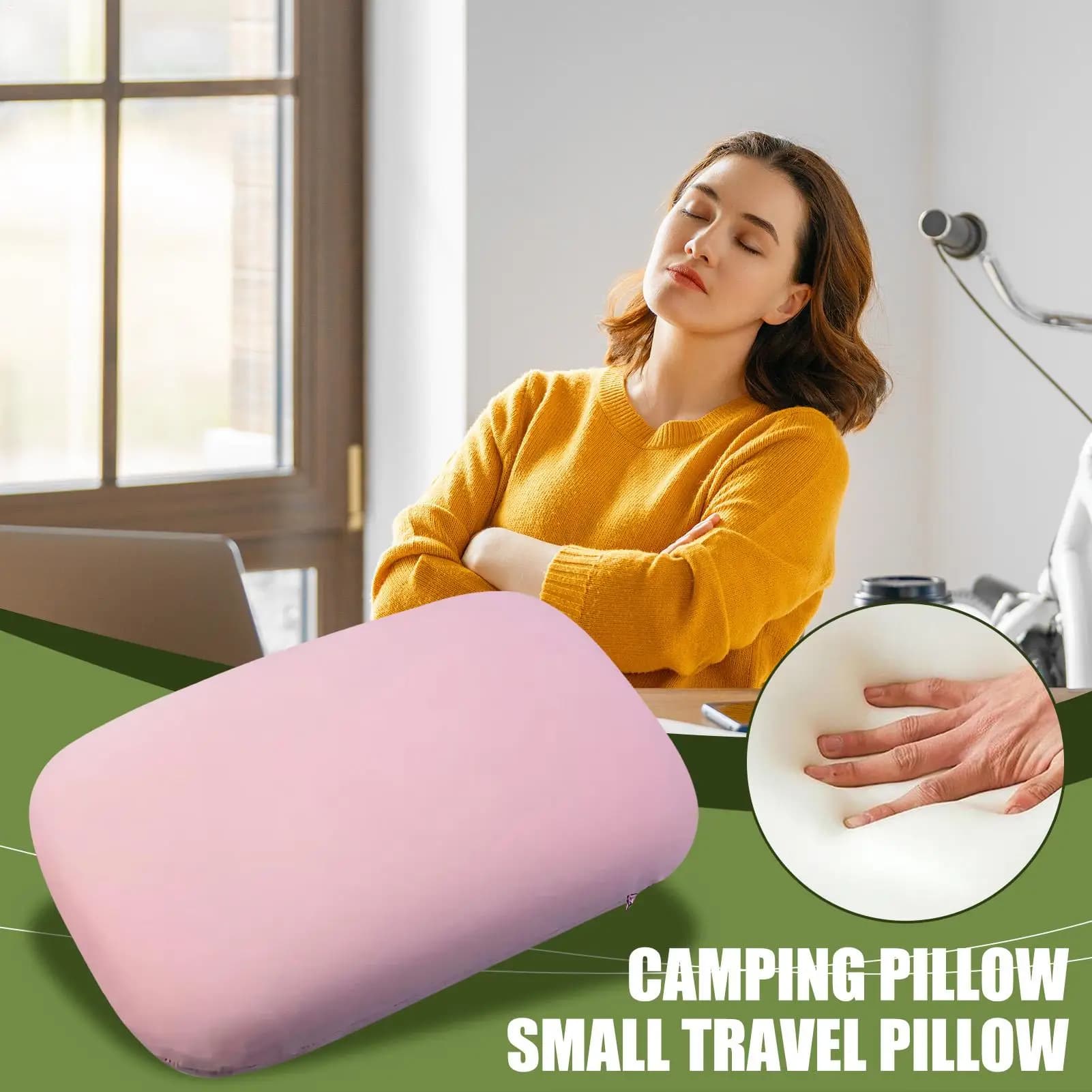 Cuscino da campeggio Poggiatesta ergonomico Cuscino ergonomico portatile pieghevole in memory foam per il volo, l'escursionismo, l'hotel