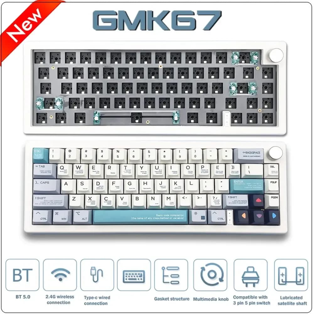 GMK67 Hot Swappable Mechanical Keyboard, 3 Modes, Bluetooth 5.0, 2.4G, Cabil, for Gamer, RGB Retro Lighting, Wireless with Gasket