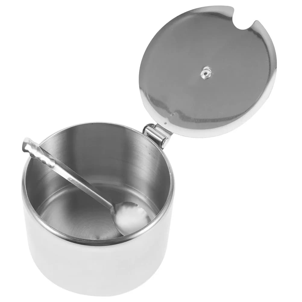 Stainless Steel Sugar Bowls Container Set Magnetic Lids Spoons Seasoning Pot Salt Holder Tea Storage Kitchen Decor