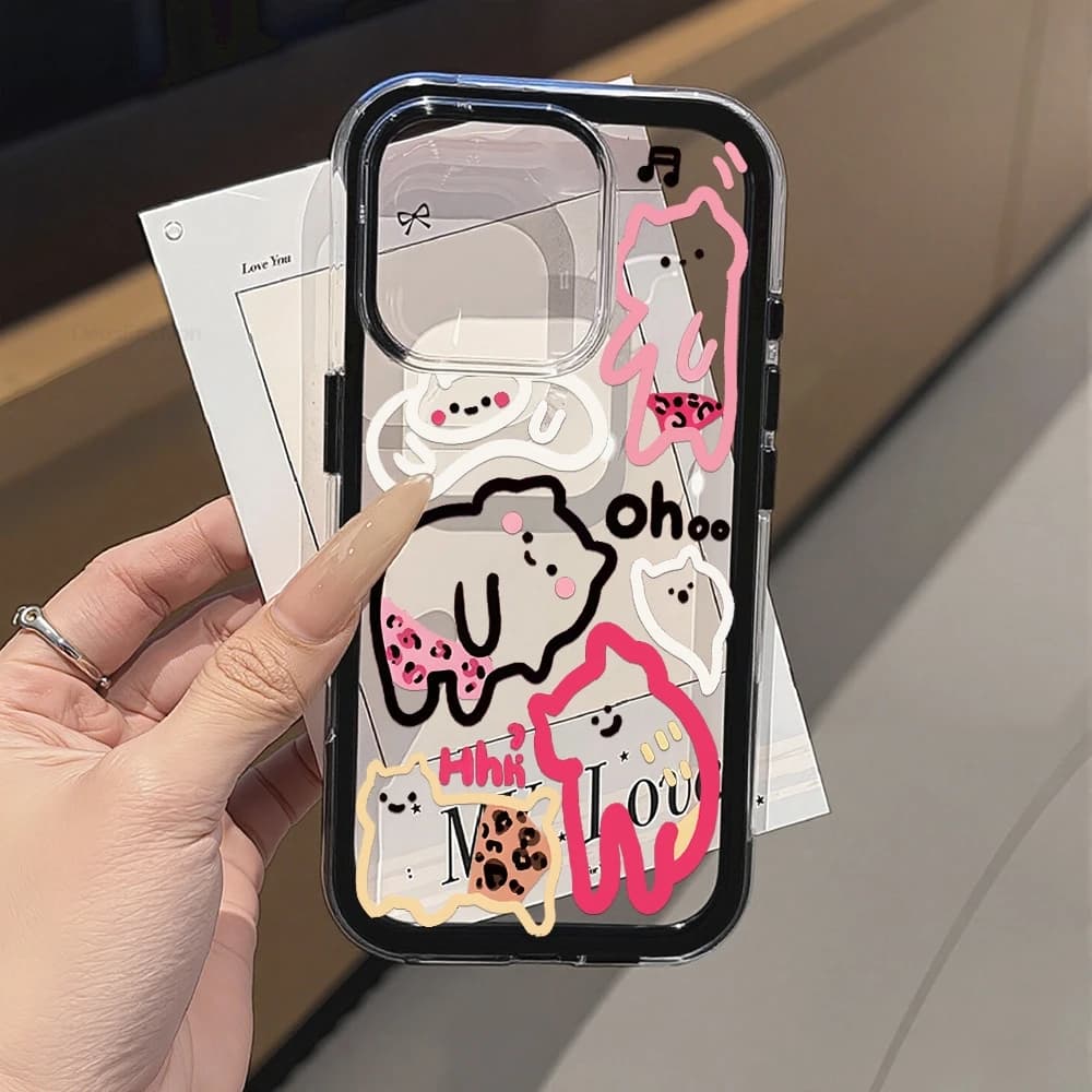 2in1 Ins Funny Cat Phone Case For iPhone 17 18 Pro Max Clear Cover iPhone 16 15 12 13 14 Pro Max 11 17Pro Soft Transparent Funda