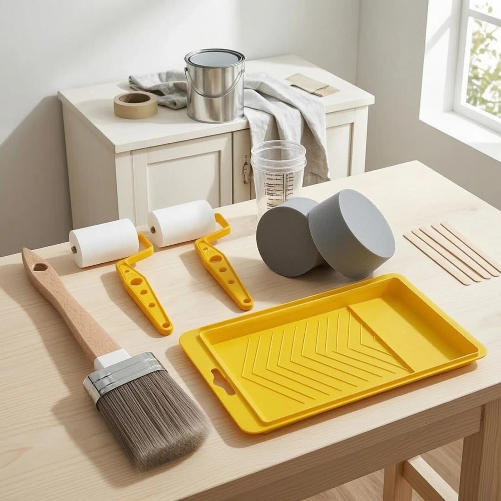 Kit di Strumenti per Pittura, Set di Rulli in Schiuma, Set di Rulli per Pittura, Bastoncini per Mescolare, Set di Pennelli a Rullo, Lunga Durata