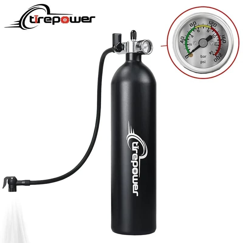 Gonfiatore per pneumatici tubeless Pompa per bici tubeless da 1,2 litri Max 200 PSI Booster tubeless compatibile con valvole Presta e Schrade per MTB da strada