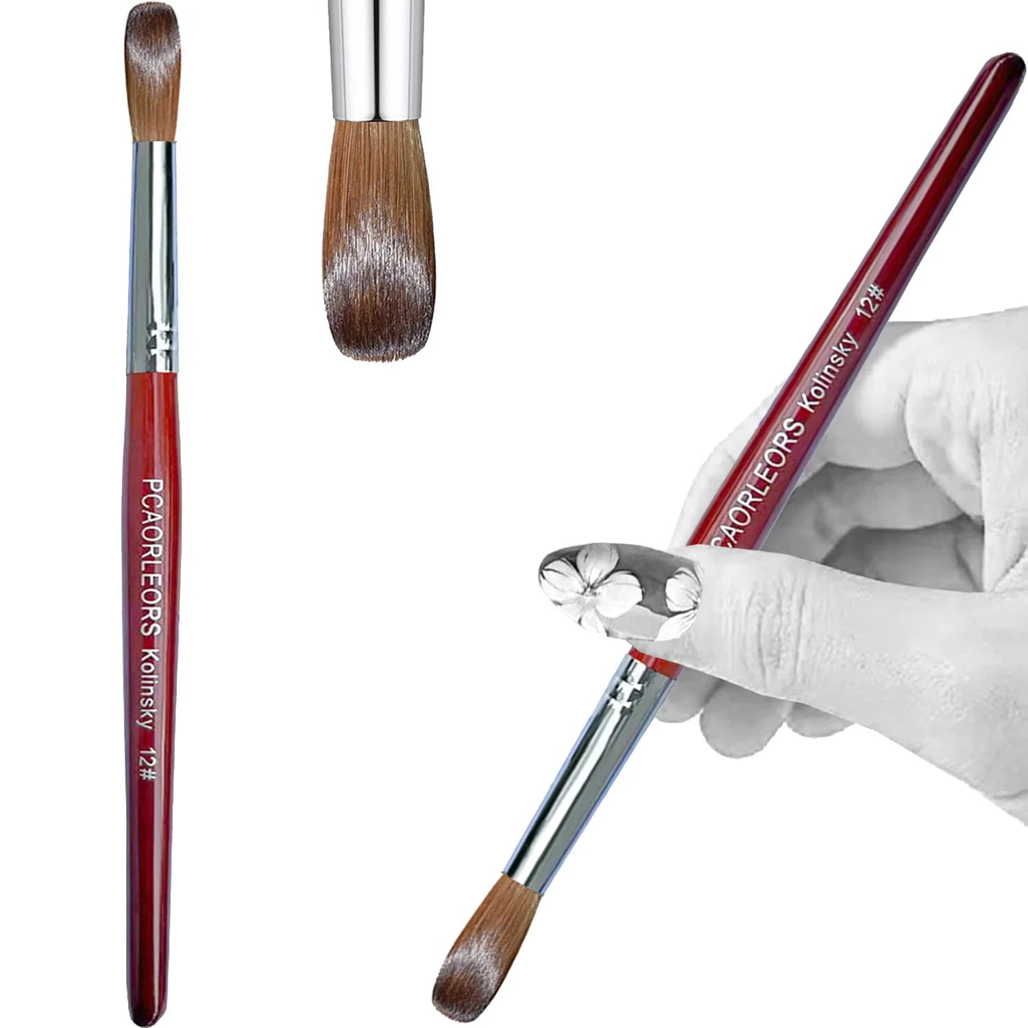 Pennello per Unghie UsiDaer in Pelo di Kolinsky con Manico Rotondo in Legno Rosso e 100% Pelo di Zibellino Kolinsky per Pittura con Gel UV e Cristalli