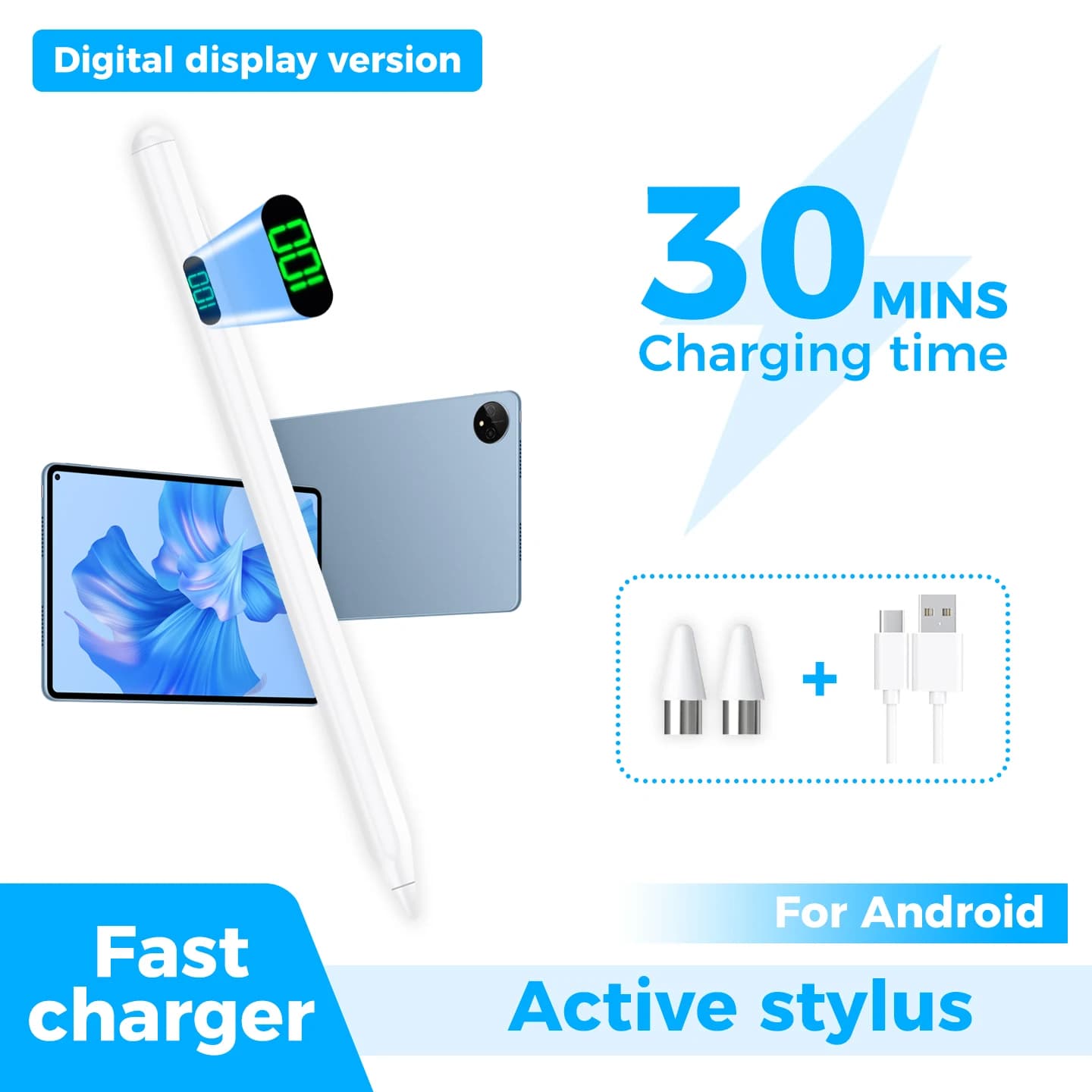 Penna Stilo Android per Telefoni e Tablet, con Lato Magnetico, Ricarica Rapida, Batteria a Lunga Durata, Sensibilità all'Inclinazione, Scrittura Fluida e Precisa