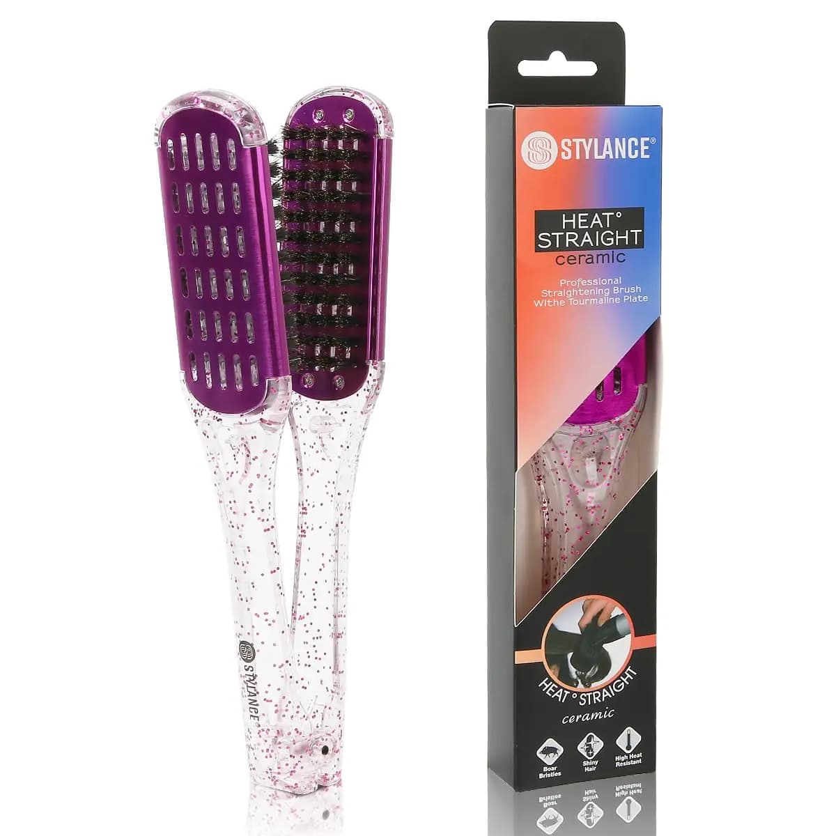 Spazzola per capelli con setole di cinghiale, spazzola in ceramica a doppia faccia per stirare, districare e acconciare