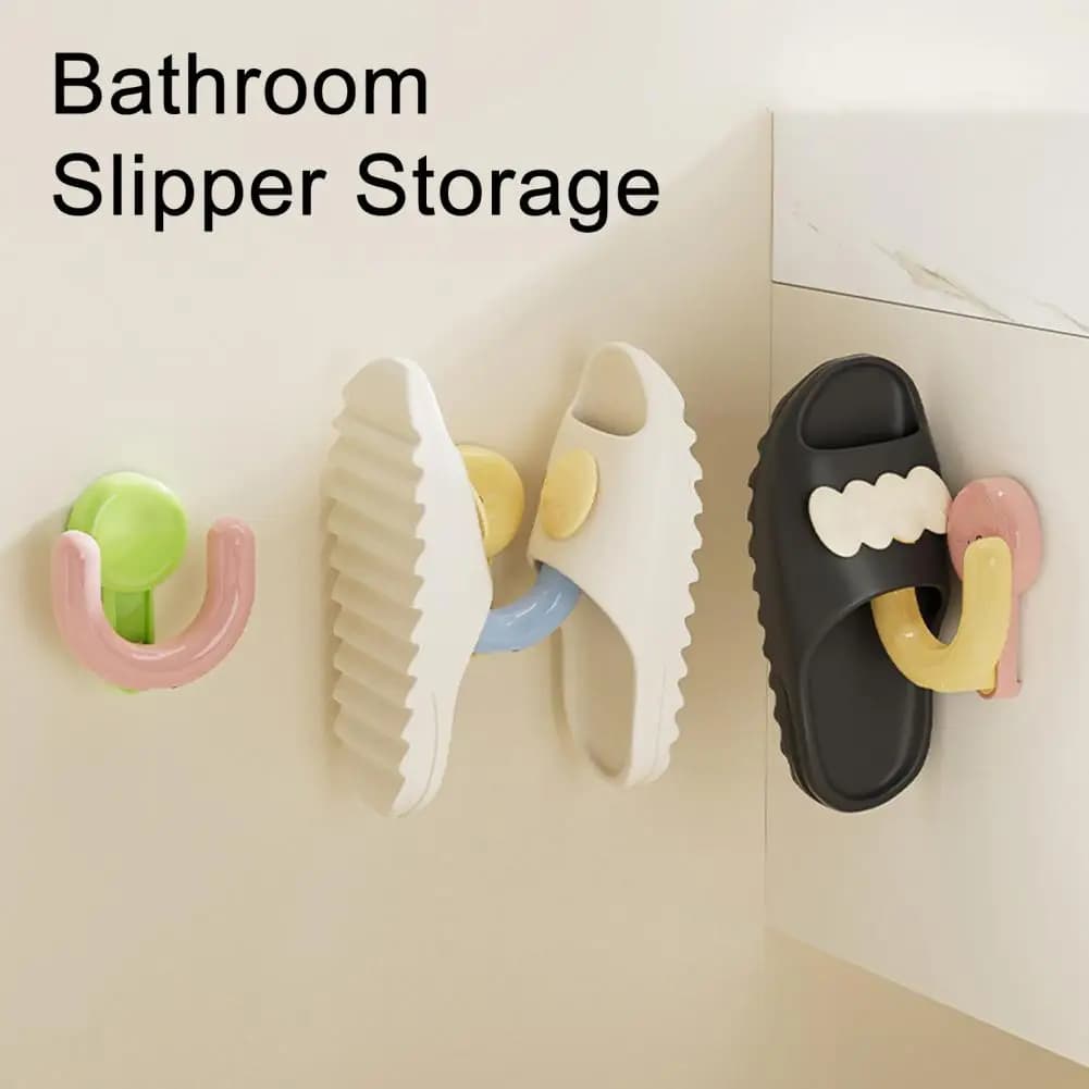 Slipper Holder Wall Mount Slipper Rack Slipper Rack with Suction Cup U-shaped Holder for Bathroom Macaron Color Hanger 5kg Load