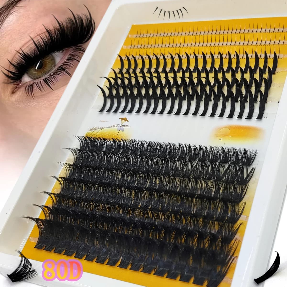HBZGTLAD 80D-120D Cylinder eyelashes with base and pointed volume, fake anime lashes made by you to stretch the eyelashes