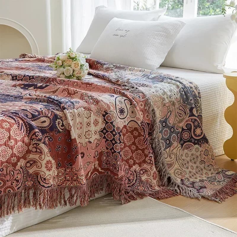 Nuova coperta in cotone Copriletto in garza con nappe Accogliente coperta estiva Copriletto matrimoniale Trapunta rinfrescante Copridivano Boho per la casa