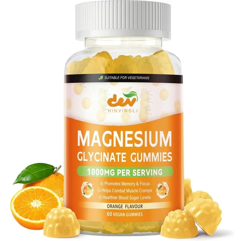 Glycine 1000mg Magnesium Gommose Candy - Potassium and magnesium supplement without sugar with vitamin D, B6, 60 orange gommose candies