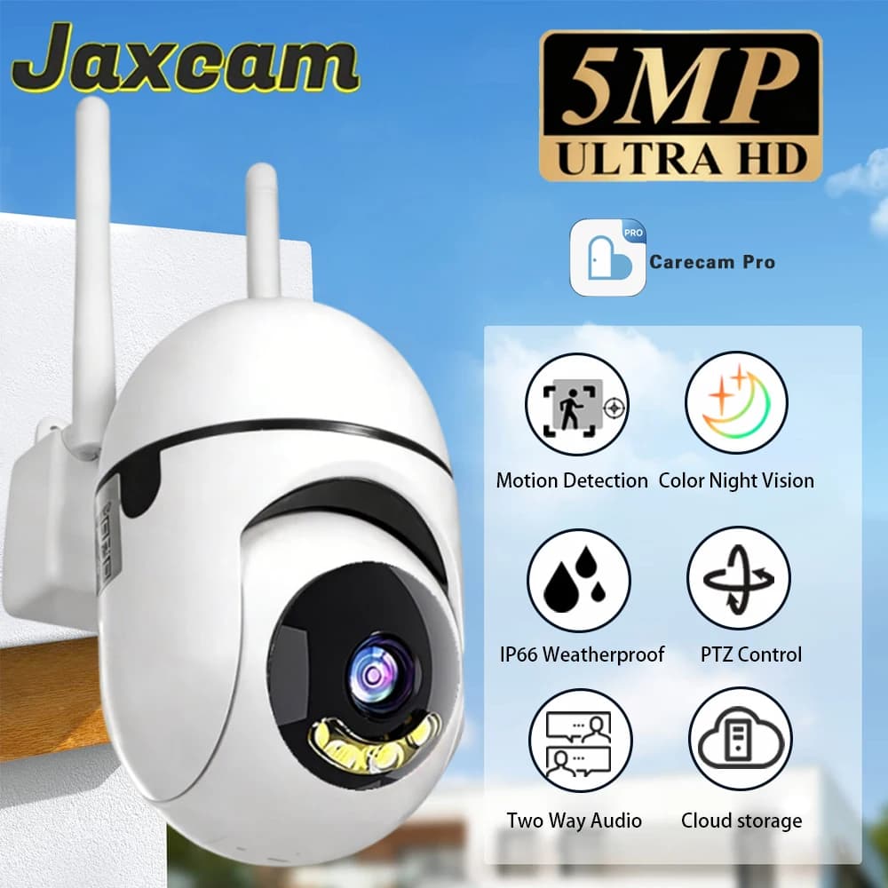 Telecamera IP Wireless PTZ 5MP 2K Carecam Pro con APP, Visione Notturna a Colori, Rilevamento Movimento AI, Sicurezza Domestica, Monitoraggio Bambini