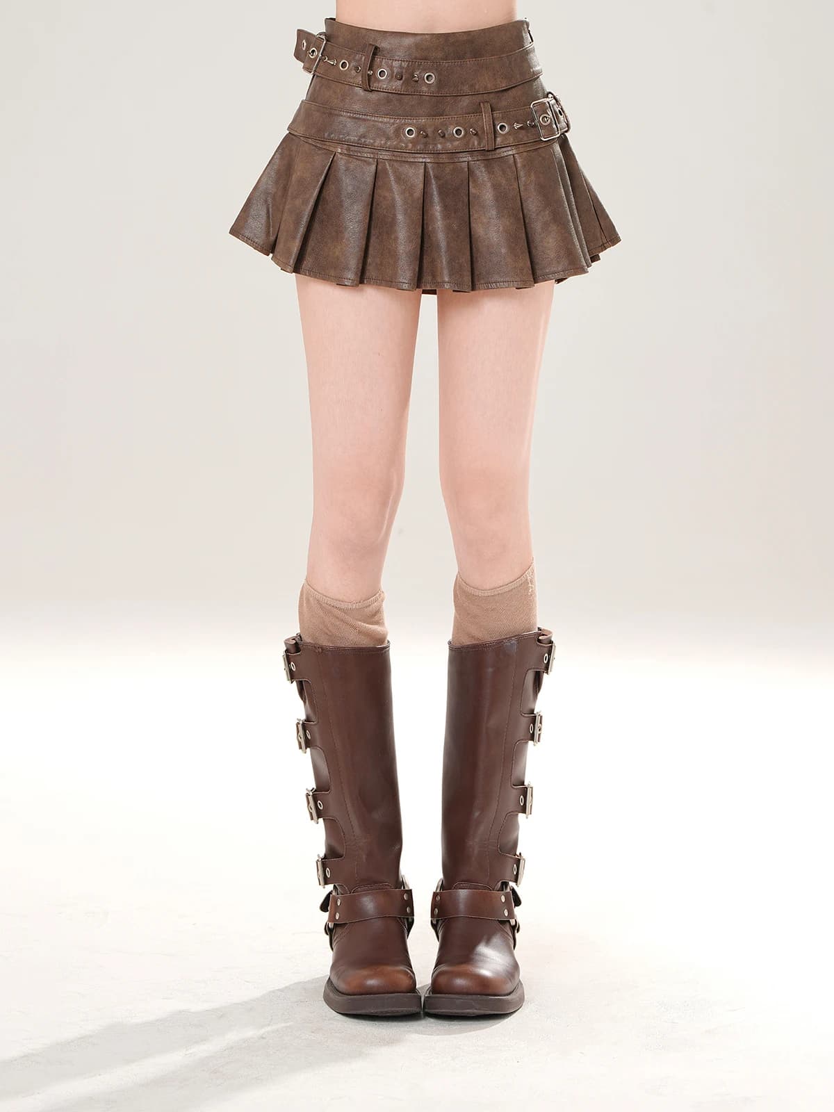 Gonna in pelle da donna Kitty Collectible Leggy, stile americano, a pieghe, morbida, autunnale, a trapezio, sexy, snellente