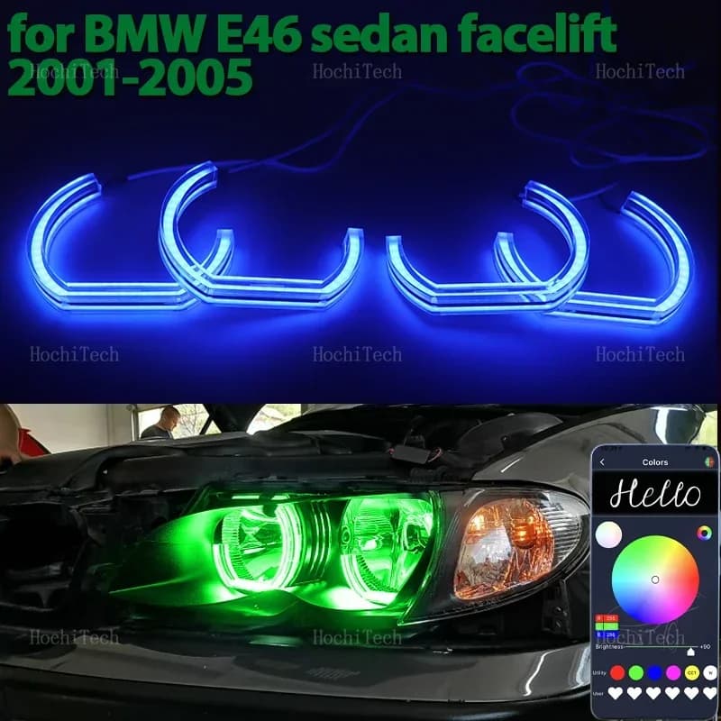 Auto-styling multicolore RGB App controllo LED Anelli Luce DTM Per BMW serie 3 E46 berlina facelift 2001-2005 Faro alogeno