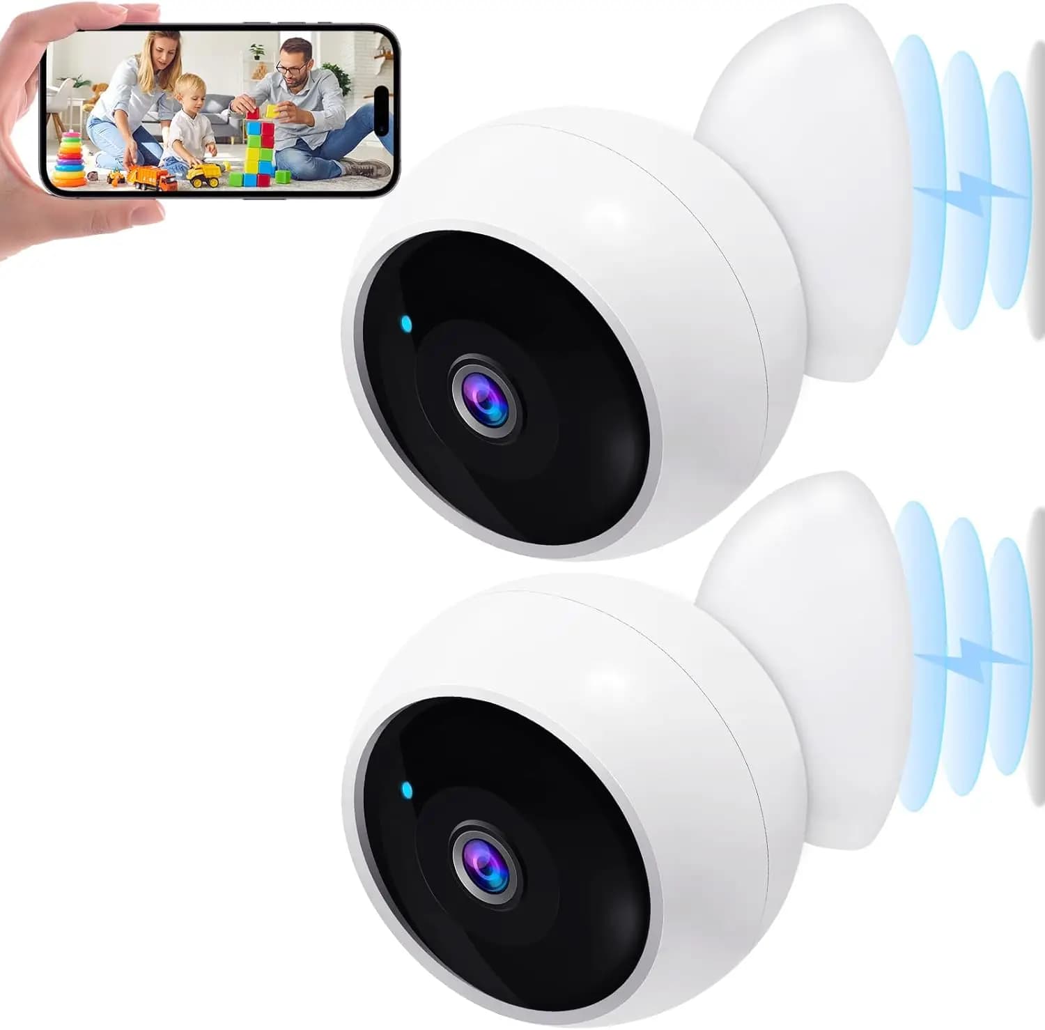 Telecamere di Sicurezza Wireless da Esterno, Confezione da 2: Installazione Magnetica, WiFi 2K, Rilevamento Movimento AI, Lunga Durata della Batteria, Visione Notturna, Audio Bidirezionale, Senza Abbonamento