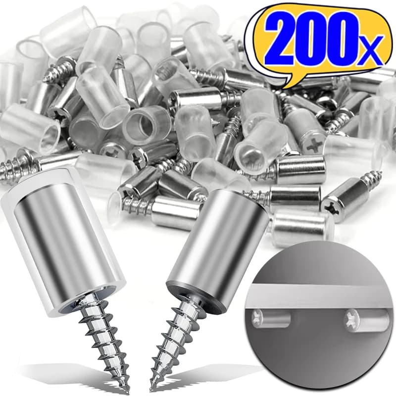 200x Vite autofilettante Staffa per mensola dell'armadio Supporto in laminato con manicotto in gomma Supporto per piastra in vetro con strato antiscivolo Vite fissa