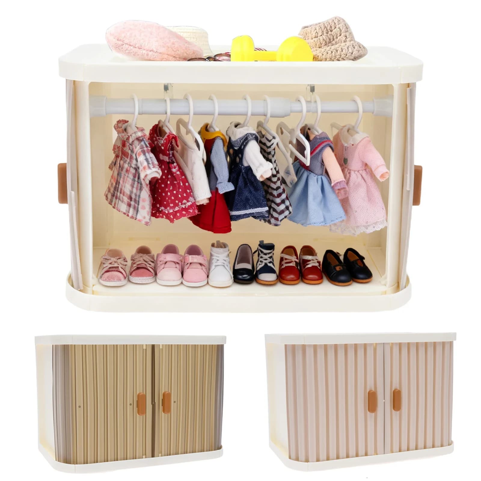 Doll House Wardrobe Doll Clothes Cabinet With 10 Clamps Princess Wardrobe Furniture For Fashionable Girl For Barbie Gift Toy for Kids