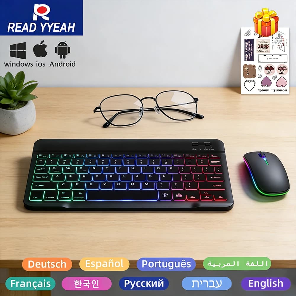 Mini multilingual keyboard and mouse for Xiaomi, iPad, Samsung, iOS, Android, Windows, tablet, phone, PC, Bluetooth wireless keyboard, Spanish