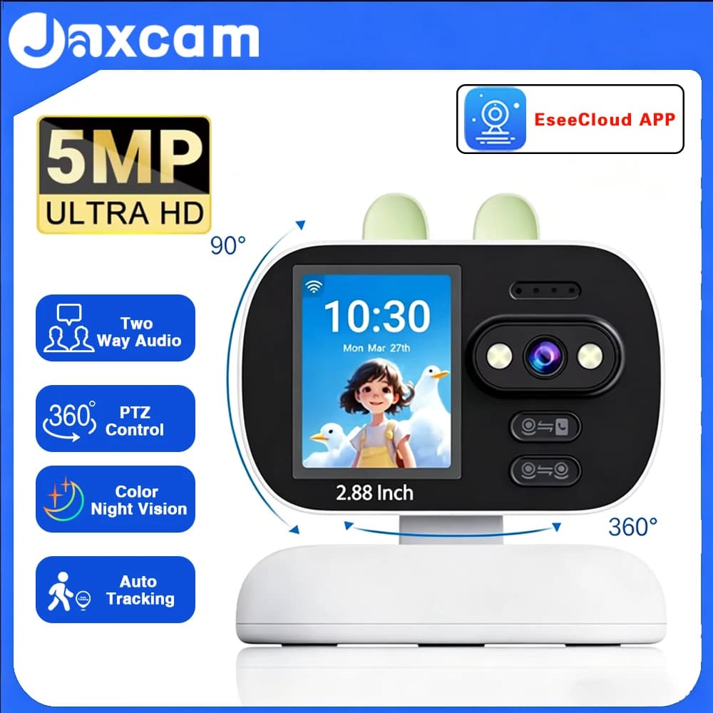 5MP 360 ° Telecamera PTZ Wi-Fi da Interno per Monitoraggio Bambini con Tracciamento Automatico, Videochiamata con Un Clic, Telecamera di Sorveglianza per la Sicurezza Domestica