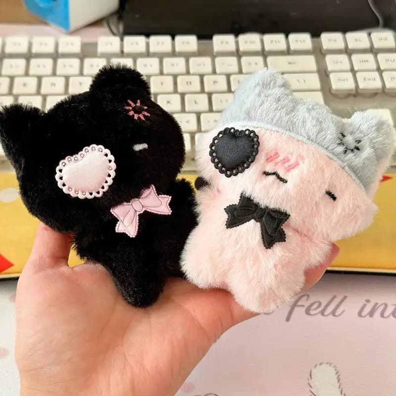 *New Sale 2026 Cute Plush Cat Keychain - Kawaii Kitten Pendant with Heart Patch & Bow for Bag Decoration