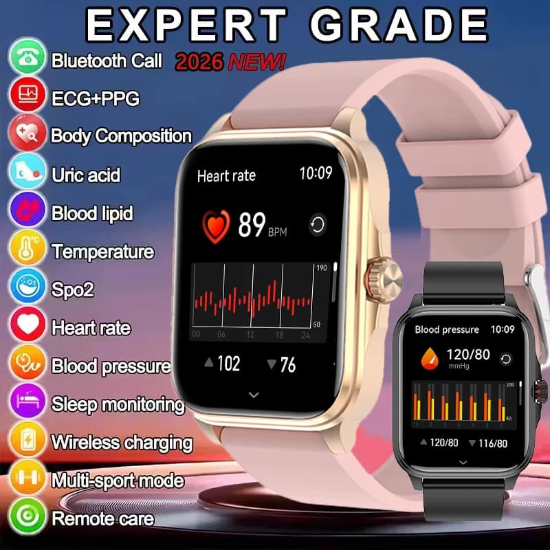 Smartwatch 2026 per la Salute con Monitoraggio Frequenza Cardiaca, Ossigeno nel Sangue, Pressione Sanguigna, Chiamate Bluetooth, IP67, GPS e Tracciamento