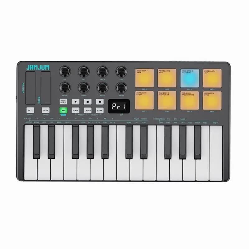 【SPECIAL】JAMJUM Wireless MIDI Controller With Drum Pad/Knob, 25 Velocity Sensitive Keys 8 RGB Backlit MIDI Control Keyboard