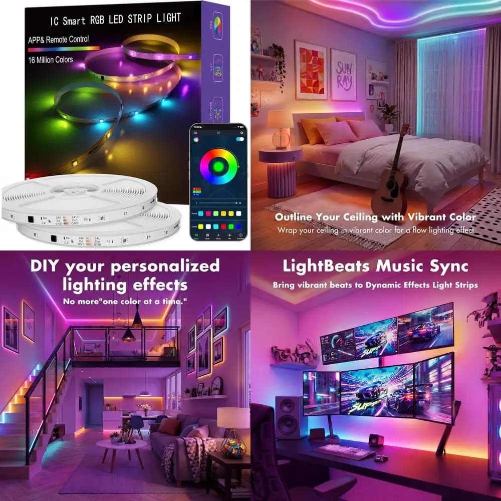 Strisce LED RGB Intelligenti, 200 LED per Camera da Letto, Controllo App e Telecomando, Sincronizzazione Musicale, Design Fai-da-Te, Effetti Arcobaleno per Casa e Feste