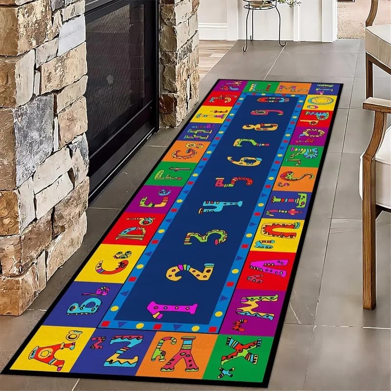 Tappeto colorato con alfabeto, lettera di cartone animato, tappetino da gioco antiscivolo per bambini, divertente arredamento per la casa, area di gioco per bambini, tappeto educativo